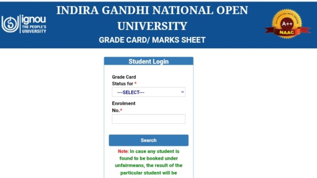 IGNOU Grade Card 2026 Out - Check Now @ignou.ac.in